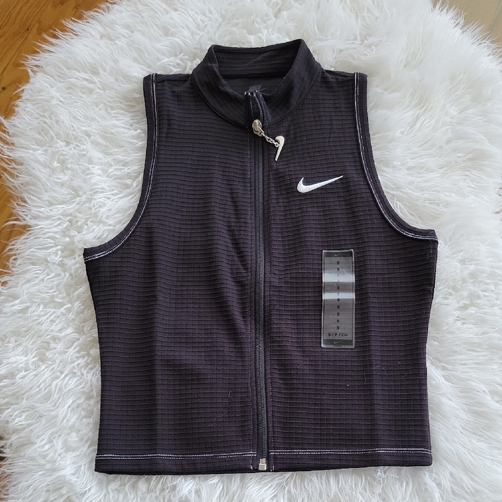 Nike Black Zip-Up Vest with White Logo